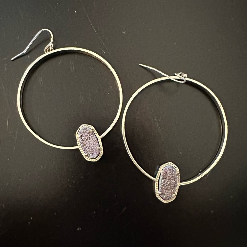 Kendra Scott Gold Hoop Earrings with Purple Stone
